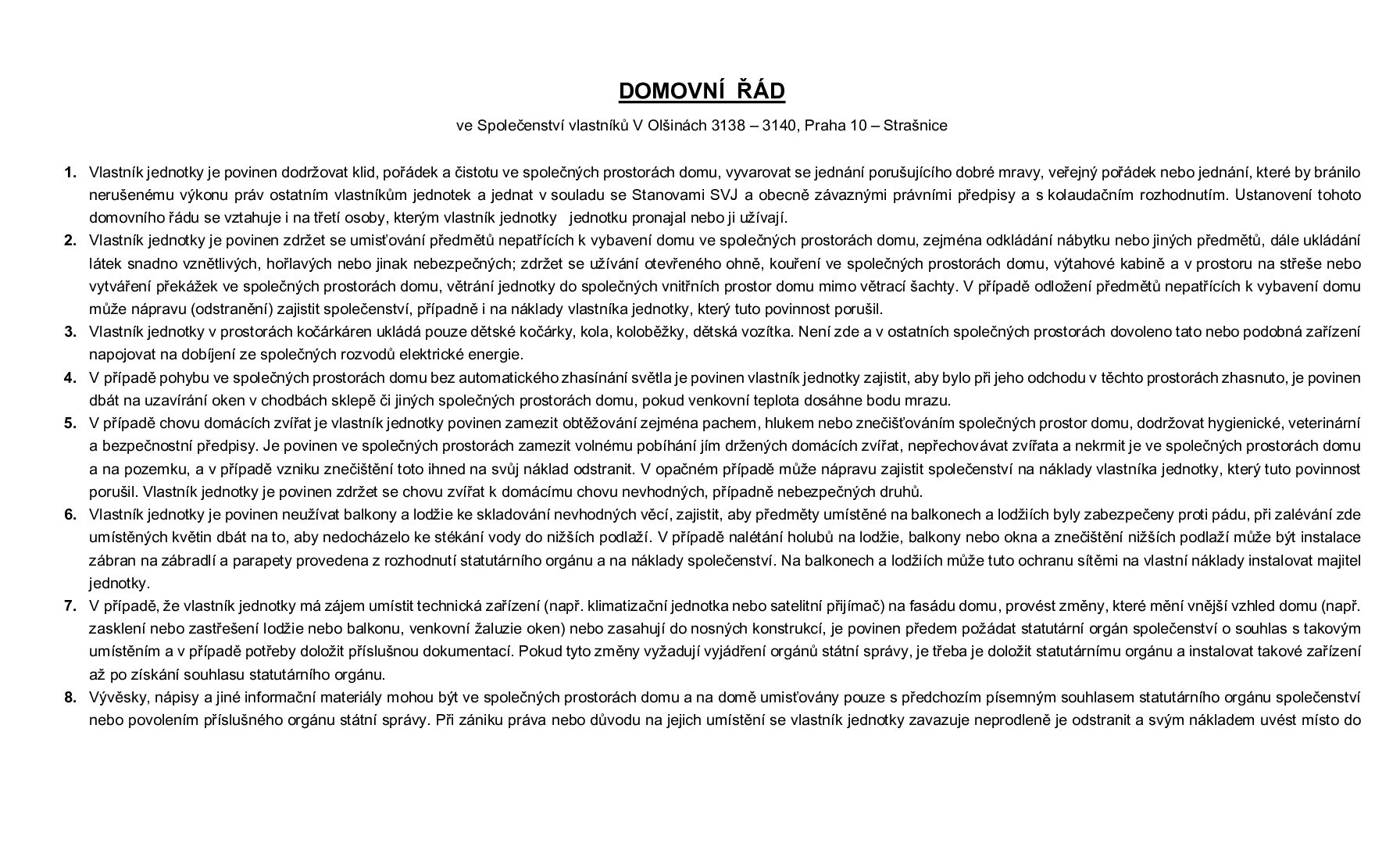 Domovní řád 2025