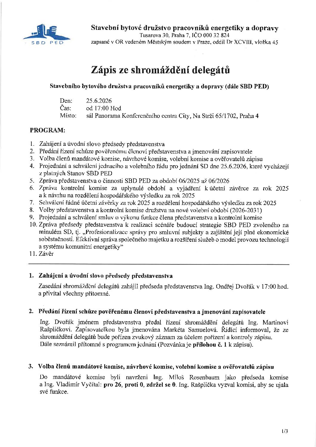 Zápis a usnesení z SD z 25. 6. 2026